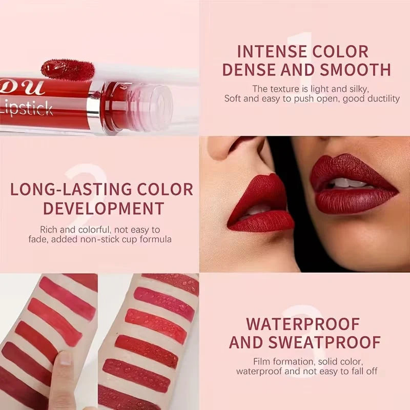 Sada vodovzdorných matných rúžov – 10 farieb, celodenná výdrž 💄