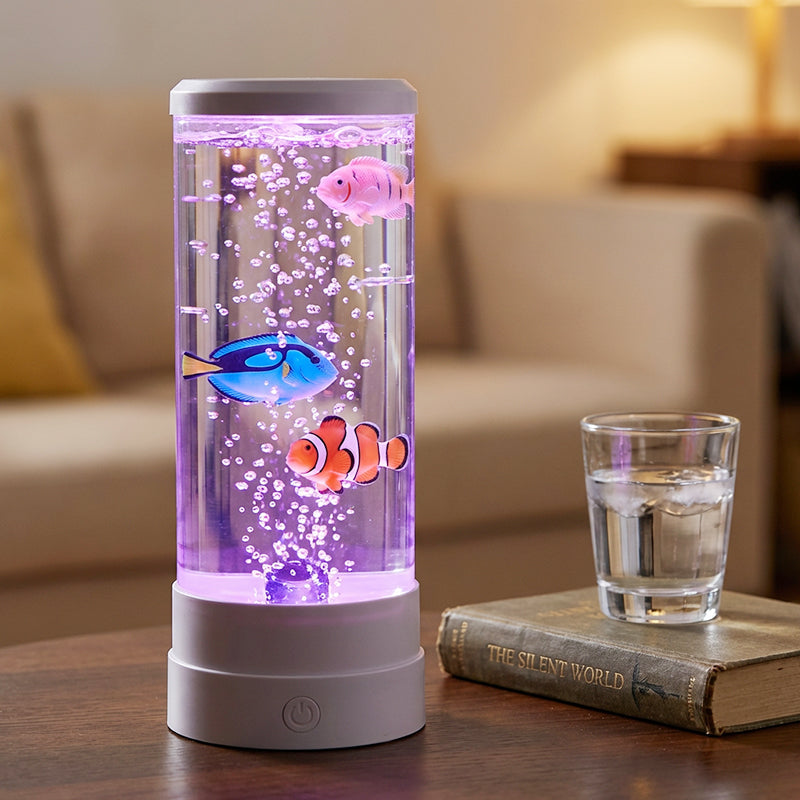 🌊✨ LED akváriové svietidlo s rybami a bublinkami – relaxačná atmosféra doma