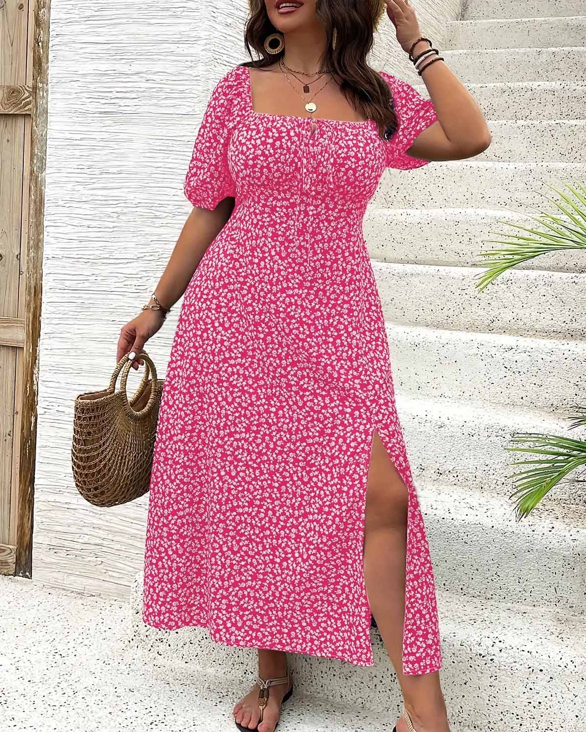 👗 Boho maxi šaty pre plnšie postavy s bočným rozparkom – vzdušné a štýlové na leto!