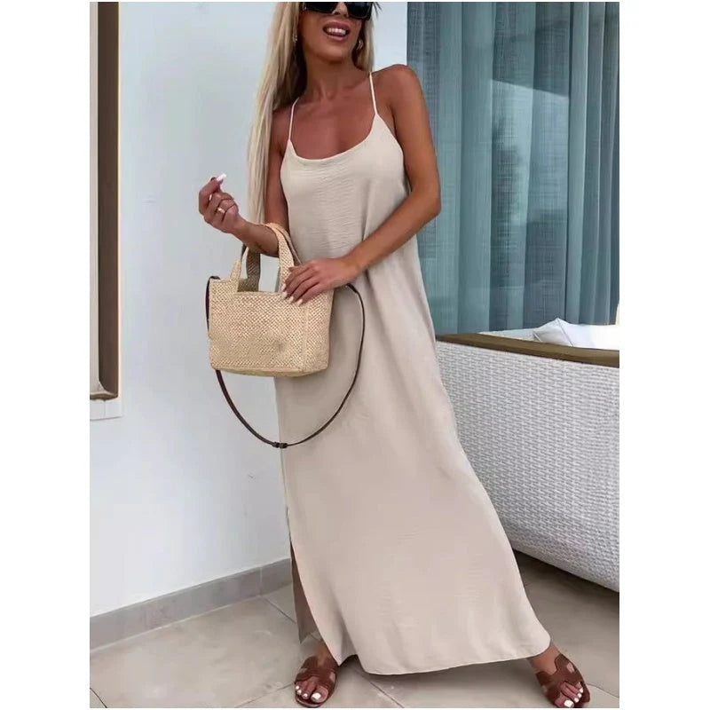 Ľahké bezramienkové maxi šaty