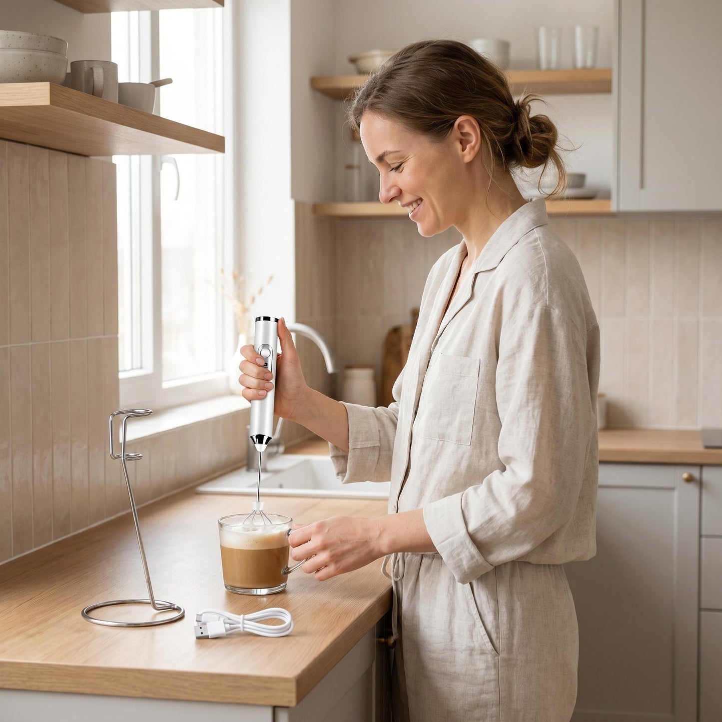 🔥👩‍🍳 Sada mini prenosného elektrického napeníka mlieka – Hladká a jemná pena, káva pripravená okamžite ☕✨
