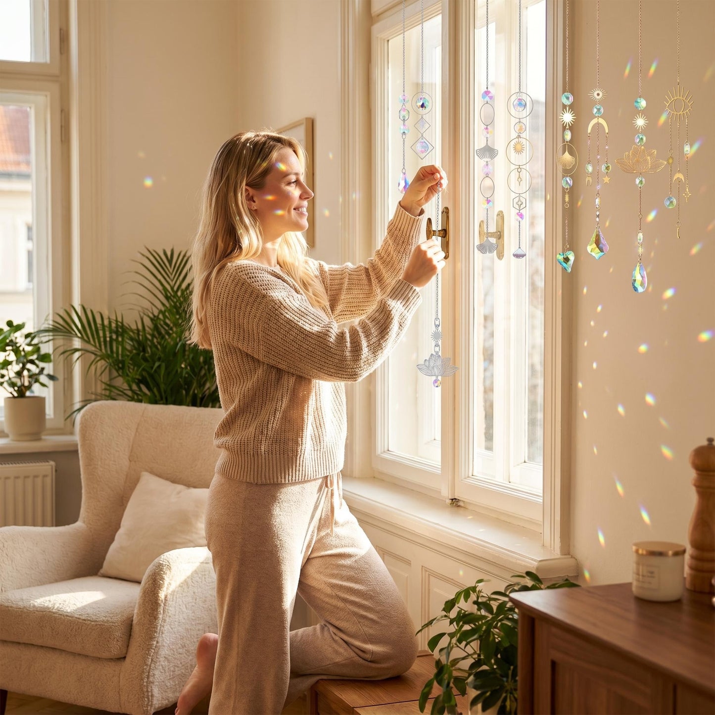 🌙🌈 Sada dekoratívnych slnečných lapačov – Slnko, mesiac a zlé oko pre krásny domov! ✨