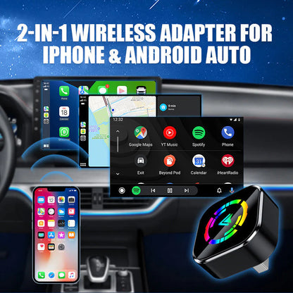 🚗 2v1 Bezdrôtový Adaptér Pre iPhone & Android Auto – Bez Káblov, Viac Bezpečnosti! 📲