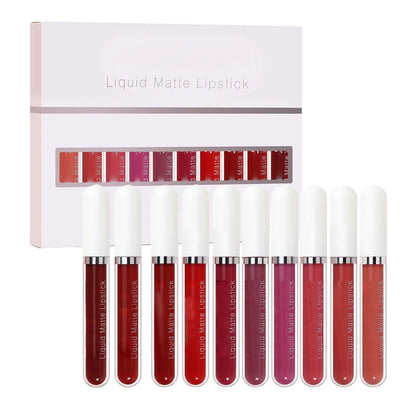 Sada vodovzdorných matných rúžov – 10 farieb, celodenná výdrž 💄
