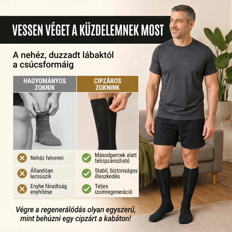 🧦🔥Kompresné ponožky po kolená so zipsom – priedušné podporné ponožky na beh, cestovanie, prácu a dlhé státie