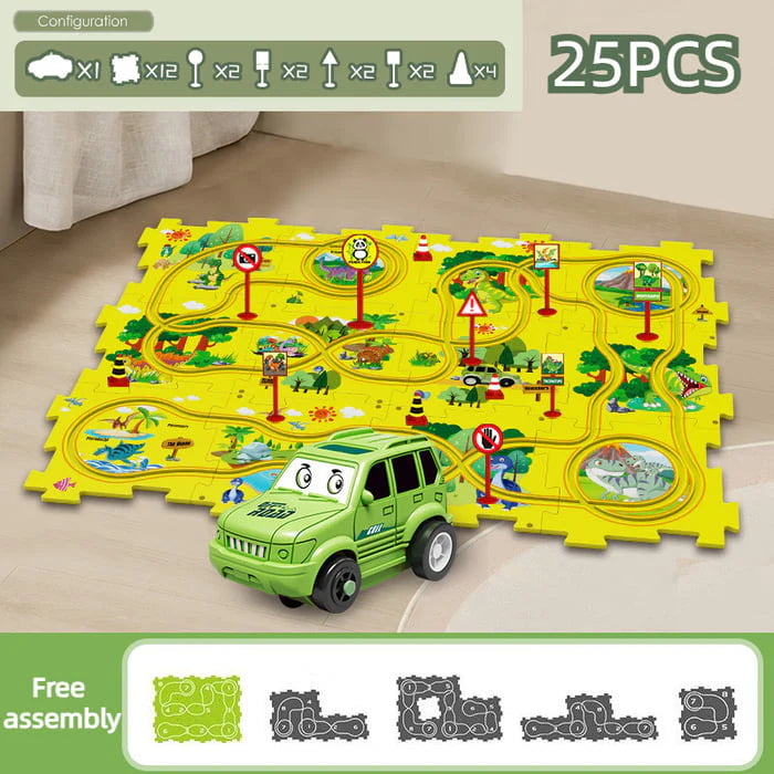【👶Perfektný darček na rozvoj logického myslenia a zručností!】Detská vzdelávacia hracia sada s puzzle a autodráhou