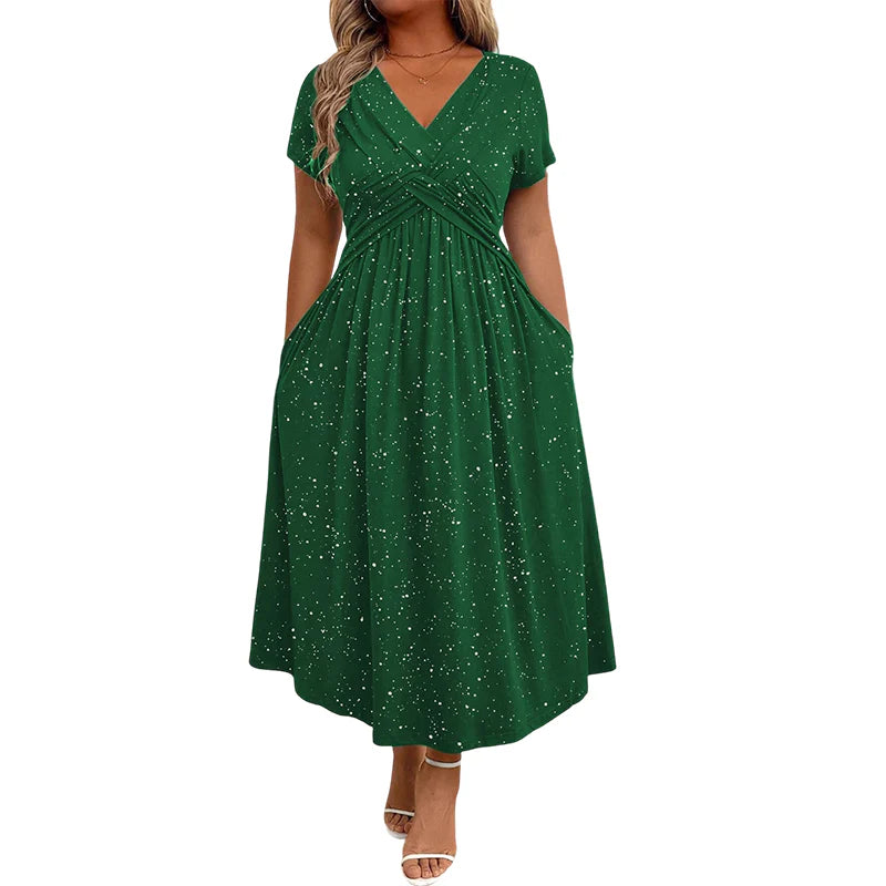 👗  Elegantné dámske midi šaty s vreckami a leskom – pohodlie na jar a leto! 👗