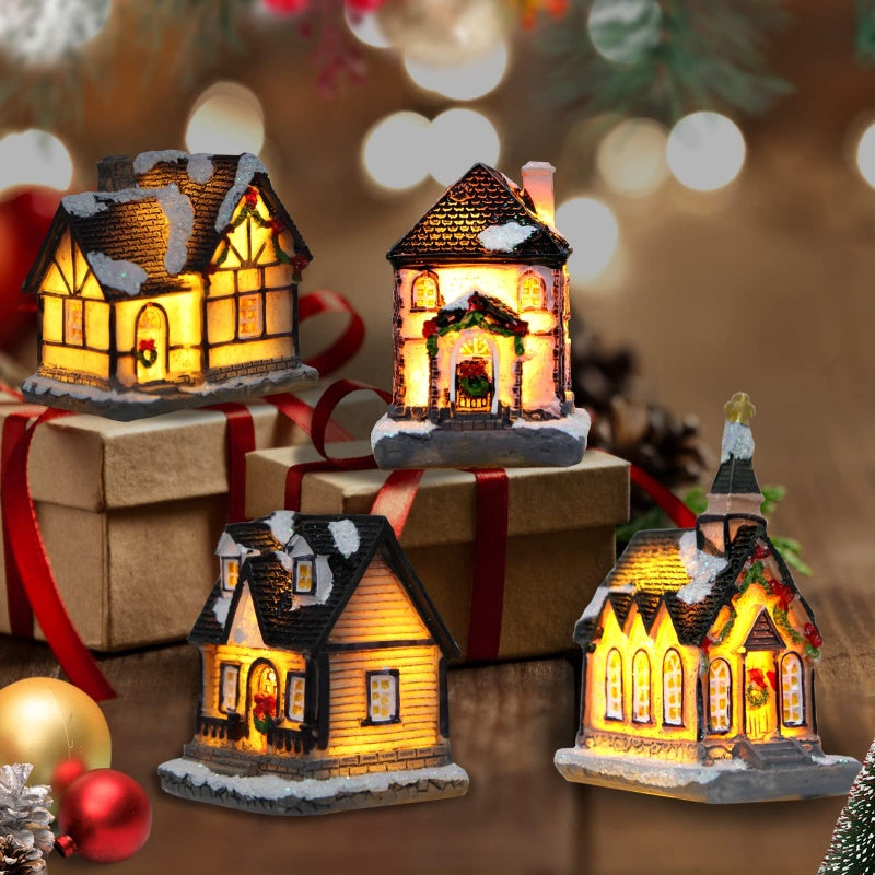 Miniatúrny LED osvetlený vianočný domček